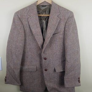 Harris Tweed 38R Tan Sport Coat Leather Buttons